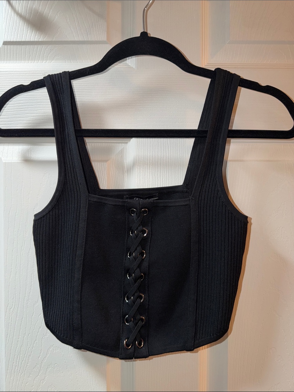 Guess black lace up crop top